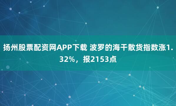 扬州股票配资网APP下载 波罗的海干散货指数涨1.32%，报2153点